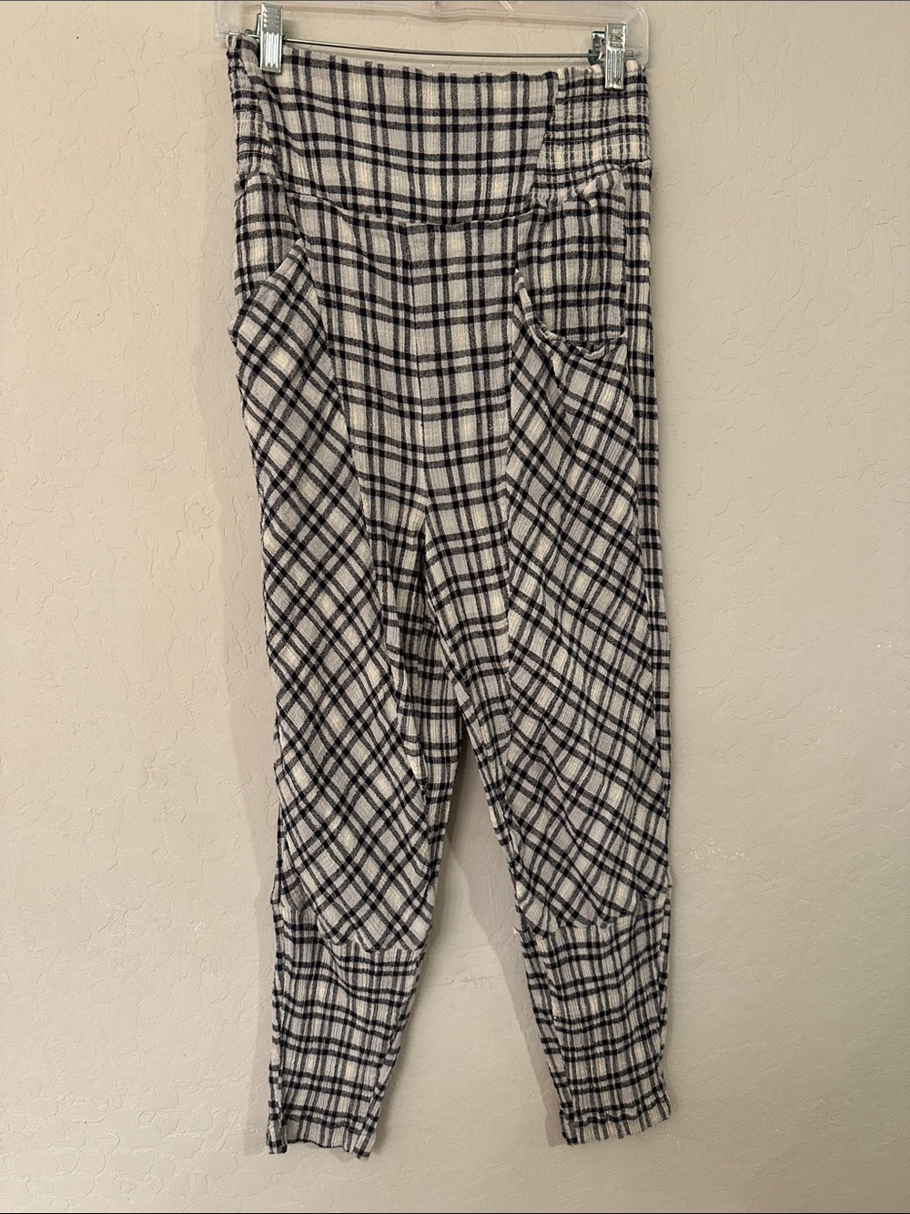 Free People Black and White Plaid High-Waist Joggers